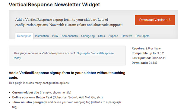 Vertical Response Newsletter -WordPress Newsletter Plugin