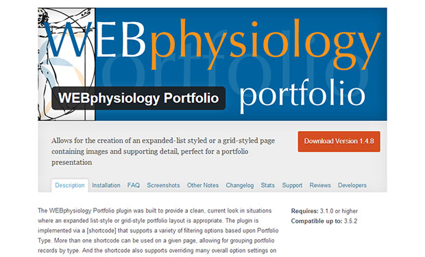Webphysiology Portfolio Plugin