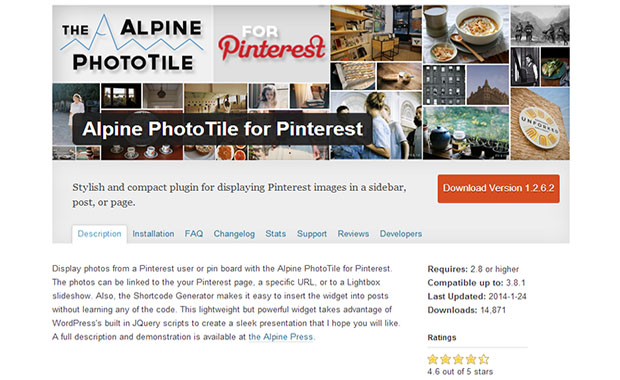 Alpine PhotoTile for Pinterest -Pinterest WordPress Plugin