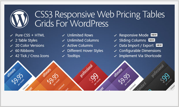 CSS3 Responsive Web Pricing Tables Grids -WordPress Grid Plugin