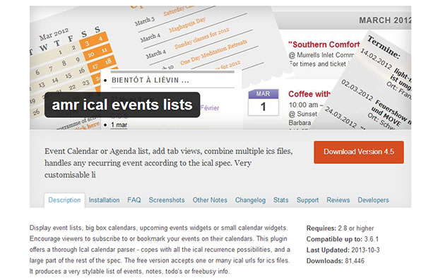 amr ical events lists -Wordpress Events Plugin