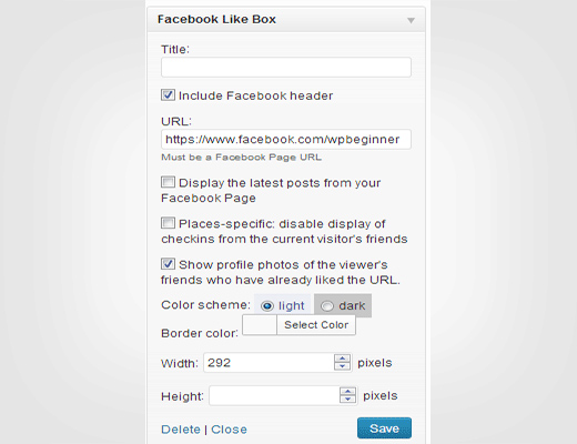 Adding the Facebook Like Box via Plugin