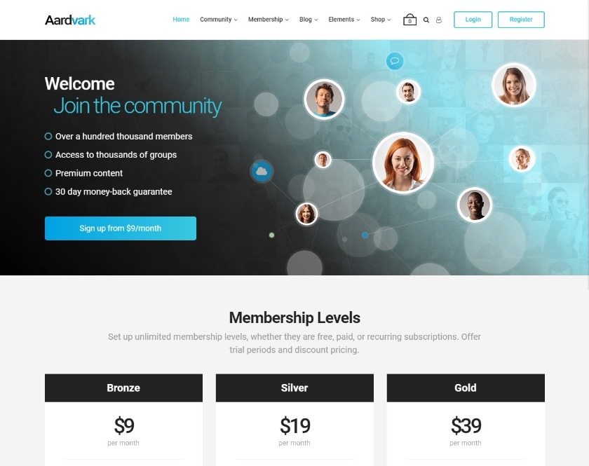 Aardvark Premium Membership & Community WordPress Theme