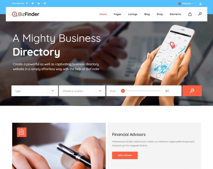 BizFinder Professional Directory and Services WordPress Theme