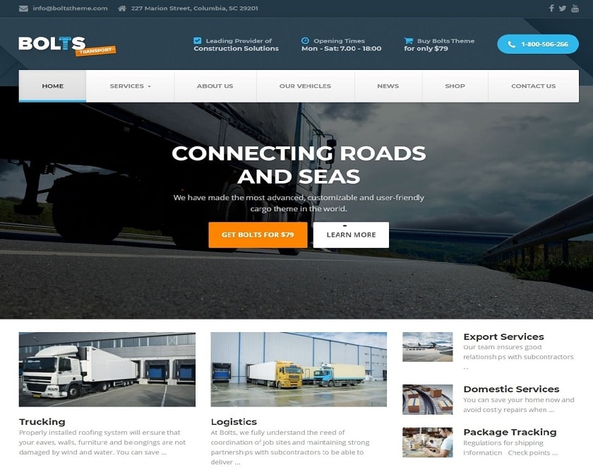 Bolts - WordPress theme ideal for development, transport & production line