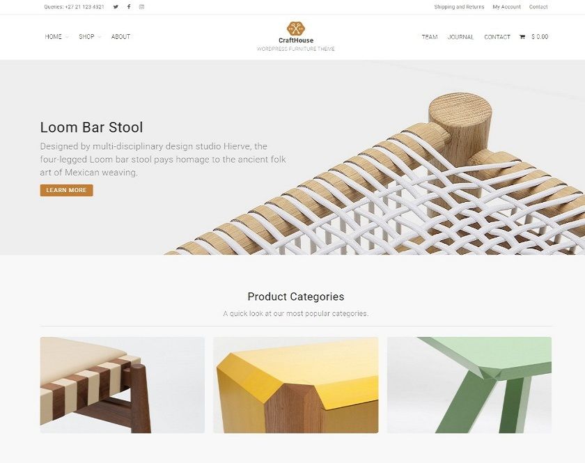 Crafthouse -  WooCommerce Web-based Furniture business  Wordpress Theme