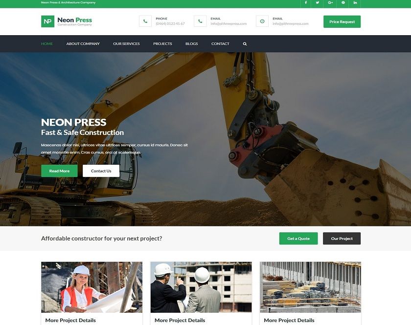 Neon Press - WordPress Theme for Construction Business