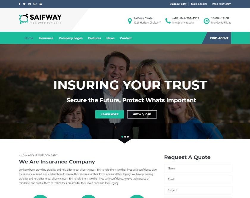 Saifway Perfect and Expert Insurance Agency WordPress Theme