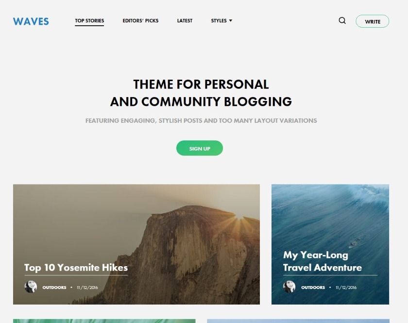 Waves Communities Group Blogging WordPress Theme