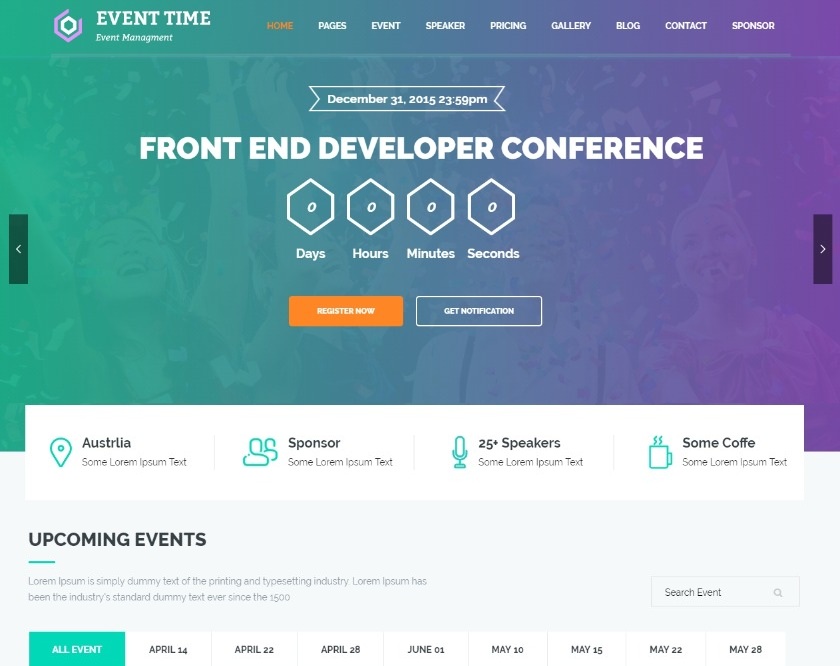 event time event wordpress theme