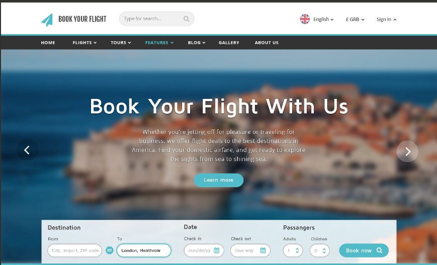 Book Your Flight - Booking Template