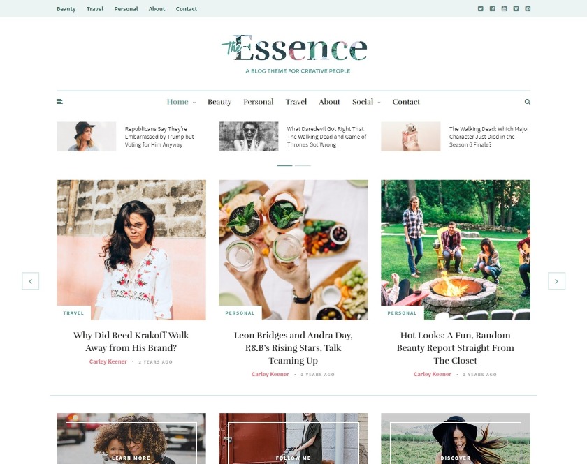 The Essence Wonderful Blog and Magazine Responsive WordPress Theme