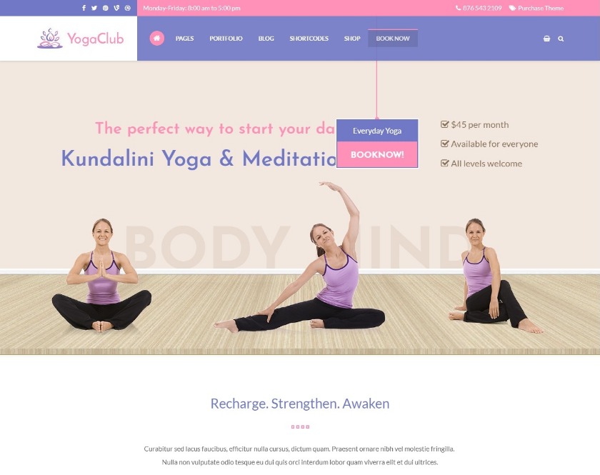 Yoga Club Premium Yoga and Wellbeing WordPress Theme