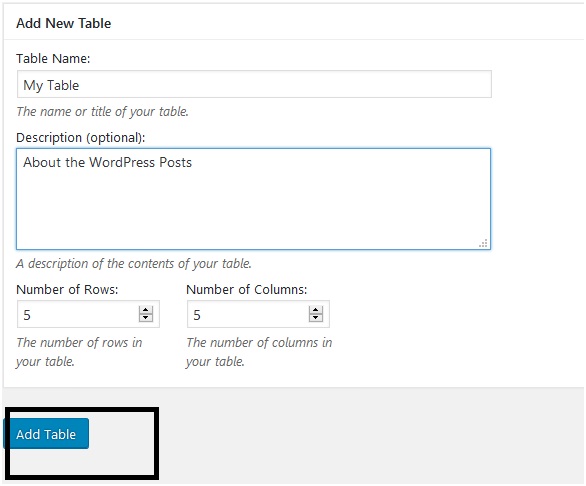 add table into wordpress posts