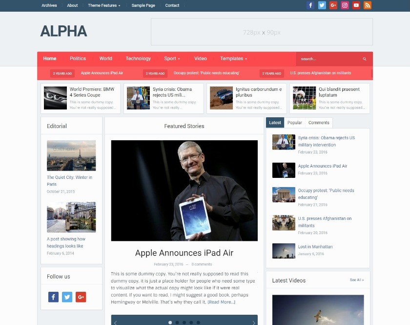 Alpha Magazine WordPress Theme
