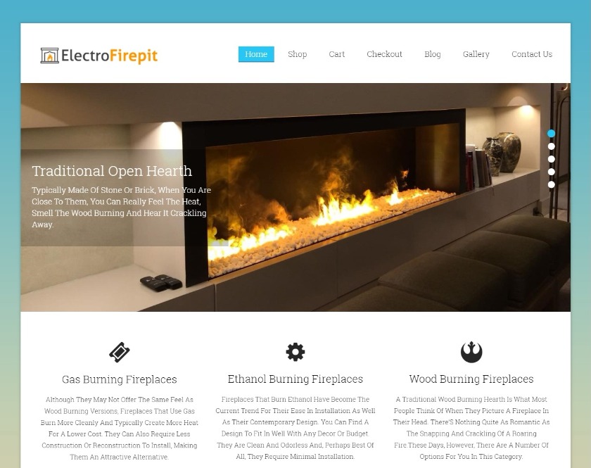 Electro Firepit Electric Fireplace WordPress Theme
