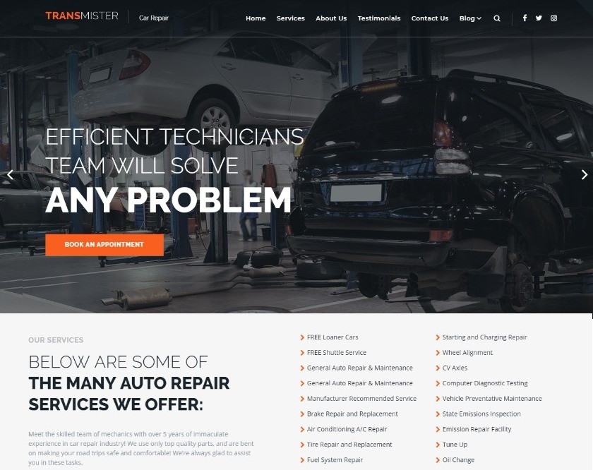 Transmister Car Repair WordPress Theme