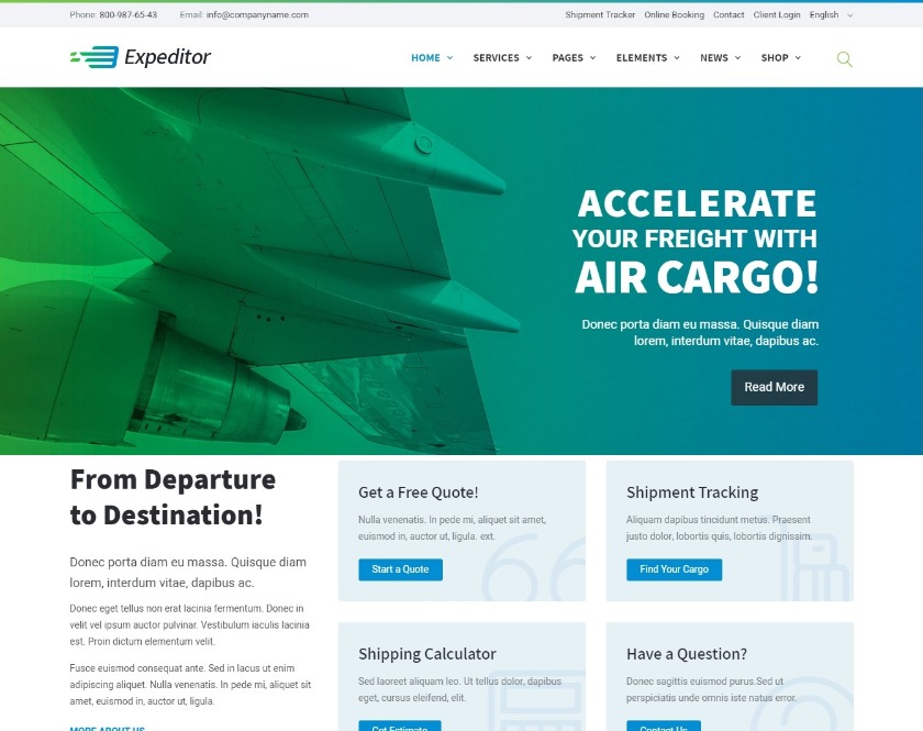 Expeditor WordPress Theme for cargo, logistics and Transportation