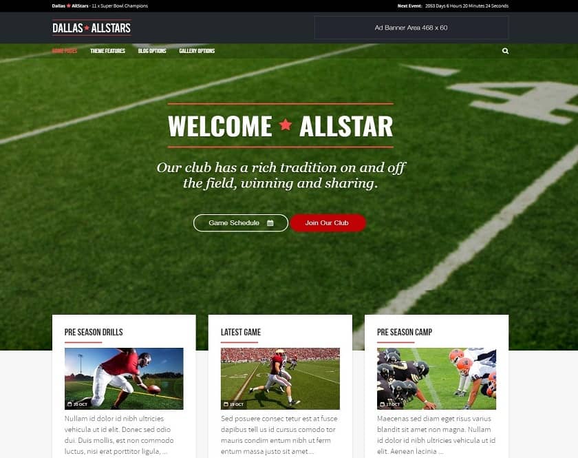 AllStar - WordPress theme intended for Wearing Clubs, Groups, Competitors and People