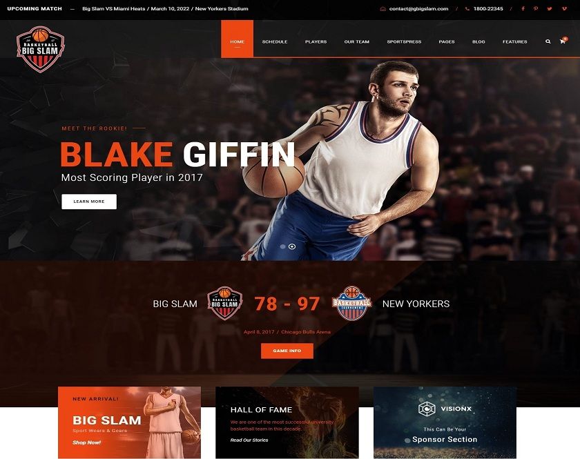 Big Slam - Basketball Sports club WordPress theme