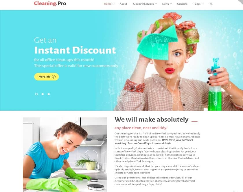 Cleaning Pro - Cleaning and Housekeeper service company WordPress Theme