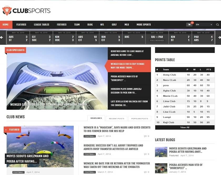Club Sports - Events and Games News WordPress Theme
