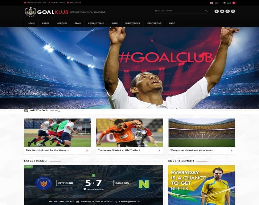 Goal Club - Theme for Games like Football, Baseball, Ball, Soccer, Hockey, Social Club