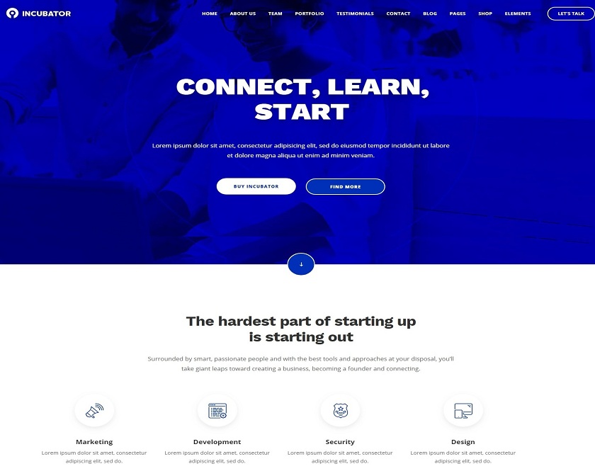 Incubator - WordPress theme planned and coded for IT start-up companies