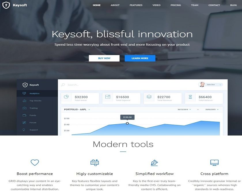 KeySoft - WordPress landing page layout for programming, new companies, and versatile applications