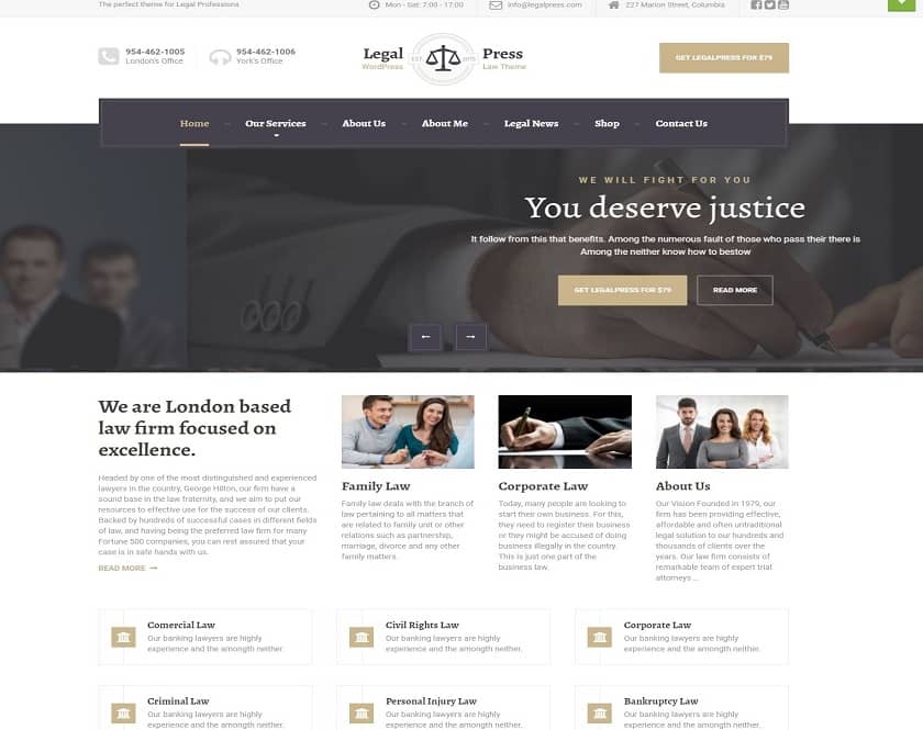 LegalPress - WordPress theme for legal advisors, experts, and money related firms