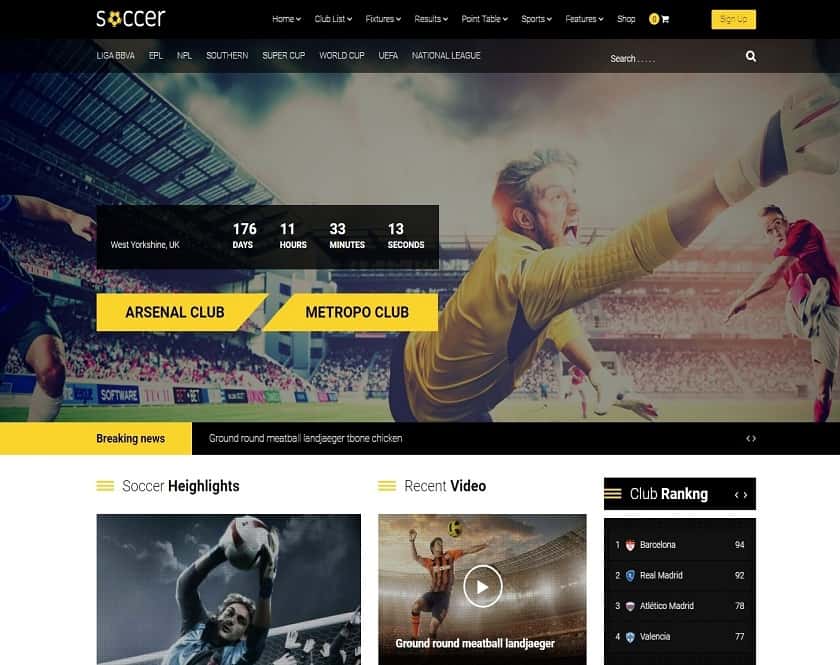 Soccer - WordPress Theme for Football, Basketball, American Football