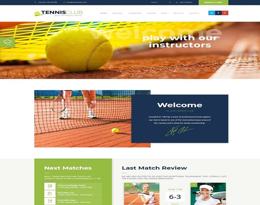 Tennis Club - Innovative WordPress Theme for tennis club